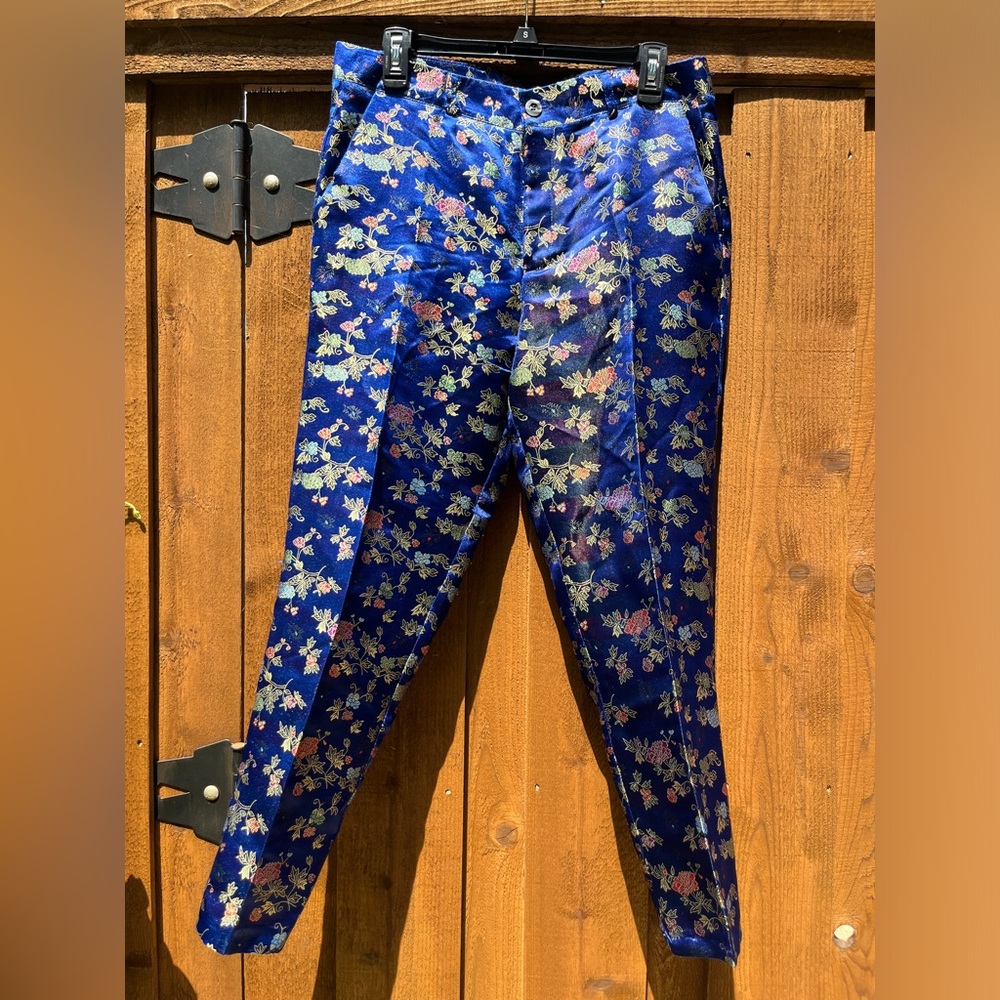 ASOS Reclaimed Vintage Brand Cigarette Pants Blue Floral Size UK M, US S, 6, EUC